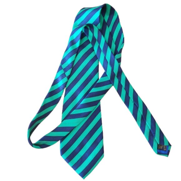 Leonardo Strelli by Tie Rack Silk Tie Green Navy Stripe Made in Italy - Picture 5 of 7